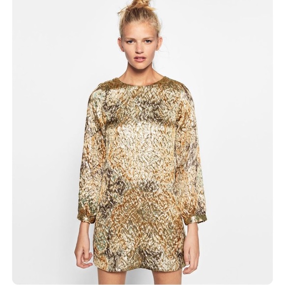 zara gold metallic dress
